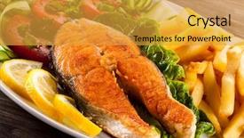  Presentation with salmon fish - Presentation enhanced with fish food - fried salmon and vegetables background and a gold colored foreground