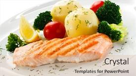  Presentation with salmon fish - Presentation design with fish food - grilled salmon boiled potatoes background and a coral colored foreground