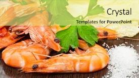  Presentation with salad - Amazing PPT theme having fish food - prawns with a sprig backdrop and a blonde colored foreground