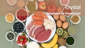  Presentation with food fish - Colorful presentation theme enhanced with fish fruit dairy dietary supplement backdrop and a coral colored foreground