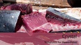  Presentation with tuna fish - Amazing slide set having fish gut - girl cuts with a knife backdrop and a violet colored foreground