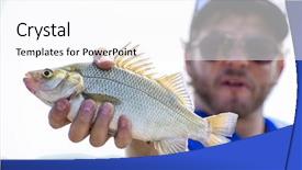  Presentation with lake fish - PPT theme with fisherman with freshly caught freshwater background and a white colored foreground