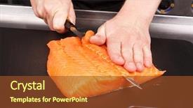  Presentation with food service planning - PPT layouts consisting of fish industry - chef preparing food background and a tawny brown colored foreground