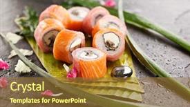  Presentation with tuna fish - Colorful slide deck enhanced with fish maki sushi - roll made backdrop and a tawny brown colored foreground