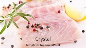  Presentation with herbs - Presentation design enhanced with fish marketing - ocean perch fillet with fresh background and a lemonade colored foreground