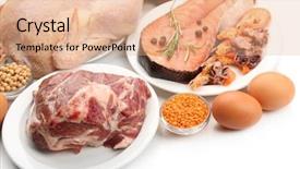  Presentation with protein food - Slide set featuring fish meat - food high in protein close-up background and a coral colored foreground