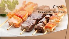  Presentation with foods - PPT theme with fish meat - grilled foods garnished with parsley background and a coral colored foreground