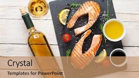 Presentation with salmon grilled fish salmon grilled - Cool new slide deck with fish meat - grilled salmon and white wine backdrop and a coral colored foreground