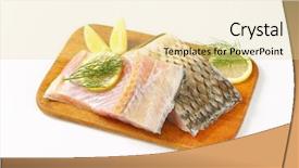  Presentation with wooden board for oktoberfest - Audience pleasing PPT theme consisting of fish meat - raw carp fillets with dill backdrop and a blonde colored foreground