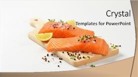  Presentation with cutting board - Cool new PPT theme with fish meat - two raw salmon fillets backdrop and a sky blue colored foreground