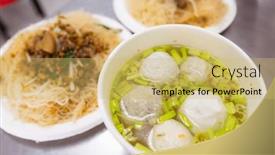  Presentation with fish ball - Slide set having fish-meat-ball-soup and a yellow colored foreground