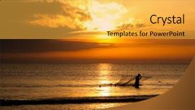  Presentation with fisherman - PPT layouts featuring fish net - silhouette of fisherman background and a  colored foreground