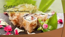  Presentation with cucumber cream - PPT theme enhanced with fish plant culture - bonito maki sushi - rolls background and a  colored foreground