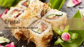  Presentation with cucumber cream - Presentation featuring fish plant culture - bonito maki sushi - rolls background and a  colored foreground