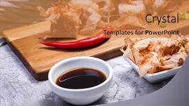  Presentation with cucumber cream - PPT theme having fish plant culture - bonito maki sushi - rolls background and a coral colored foreground