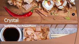  Presentation with cucumber cream - Colorful presentation theme enhanced with fish plant culture - bonito maki sushi - rolls backdrop and a red colored foreground