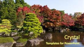  Presentation with scene - Colorful presentation enhanced with fish plant culture - japanese garden with autumn scene backdrop and a tawny brown colored foreground