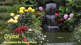  Presentation with garden - Slide deck enhanced with fish plant culture - magnificent cascade fountain and goldenfish background and a tawny brown colored foreground