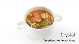 Presentation with asian dumplings in broth bowl - Slide set with fish plant culture - soup bowl on white background background and a white colored foreground