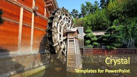  Presentation with wooden - Presentation design consisting of fish plant culture - wooden waterwheel background and a tawny brown colored foreground