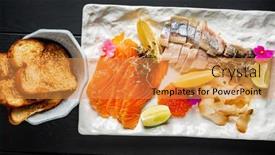  Presentation with caviar - PPT layouts enhanced with fish-plate-with-lemon background and a gold colored foreground