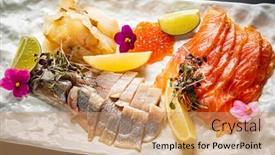  Presentation with caviar - Slide set with fish-plate-with-lemon background and a coral colored foreground