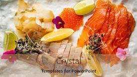  Presentation with caviar - PPT layouts enhanced with fish-plate-with-lemon background and a coral colored foreground