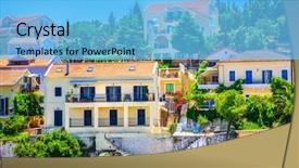  Presentation with ancient map of greece - Theme consisting of fish port - fiskardo village kefalonia island greece background and a light blue colored foreground