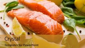  Presentation with fish processing - Amazing PPT theme having fish processing - fresh salmon steaks with lemons backdrop and a gold colored foreground