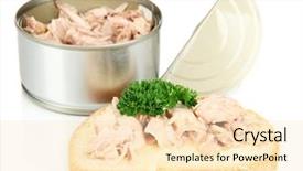  Presentation with fish processing - PPT theme enhanced with fish processing - open tin can and tasty background and a lemonade colored foreground