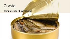  Presentation with fish processing - Presentation having fish processing - open tin can isolated background and a yellow colored foreground