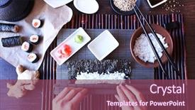  Presentation with fish processing - Presentation enhanced with fish processing - process of making sushi background and a violet colored foreground
