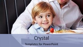  Presentation with dining restaurant - Audience pleasing slide deck consisting of fish restaurant - father and little son sitting backdrop and a  colored foreground