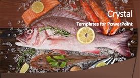  Presentation with seafood - Presentation design consisting of fish restaurant - fresh tasty seafood served background and a tawny brown colored foreground