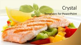 Presentation with salmon grilled fish salmon grilled - PPT theme having fish restaurant - grilled salmon and vegetables background and a blonde colored foreground