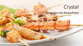  Presentation with seafood dis - Colorful slide deck enhanced with fish restaurant - grilled seafood dish backdrop and a lemonade colored foreground
