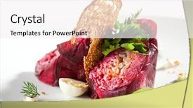  Presentation with salad - Theme featuring fish restaurant - layered herring salad background and a  colored foreground