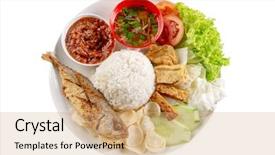  Presentation with indonesian culture - Presentation design enhanced with fish rice with sambal popular background and a coral colored foreground