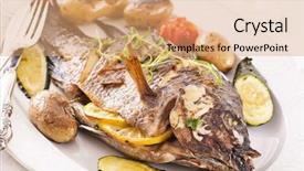  Presentation with vegetables - Colorful PPT theme enhanced with fish roasted with vegetables backdrop and a coral colored foreground