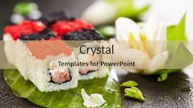  Presentation with feta cheese - PPT theme with fish roe served on banana background and a  colored foreground