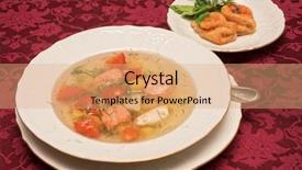  Presentation with salmon fish - PPT layouts enhanced with fish salmon soup in white plate background and a coral colored foreground