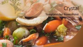  Presentation with seafood - Colorful theme enhanced with fish seafood and vegetable soup backdrop and a  colored foreground