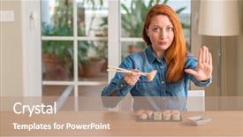  Presentation with sushi - Amazing PPT layouts having fish security - redhead woman eating sushi using backdrop and a coral colored foreground