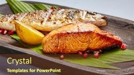  Presentation with salmon grilled fish salmon grilled - Colorful slides enhanced with fish-served-on-wooden-rustic backdrop and a tawny brown colored foreground