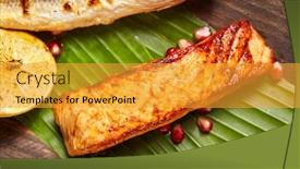  Presentation with salmon dish - Amazing presentation having fish-served-on-wooden-rustic backdrop and a gold colored foreground