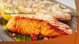  Presentation with salmon grilled fish salmon grilled - Presentation theme enhanced with fish-served-on-wooden-rustic background and a yellow colored foreground