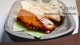  Presentation with salmon grilled fish salmon grilled - Theme having fish-served-on-wooden-rustic background and a lemonade colored foreground