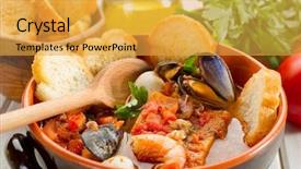  Presentation with food fish - Presentation theme consisting of fish soup with toasted bread background and a yellow colored foreground