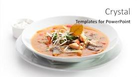  Presentation with soup - Slide deck consisting of fish soup with vegetables and greens background and a white colored foreground