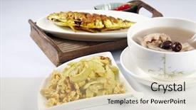  Presentation with bitter - Amazing PPT theme having fish stir fried bitter gourd backdrop and a  colored foreground